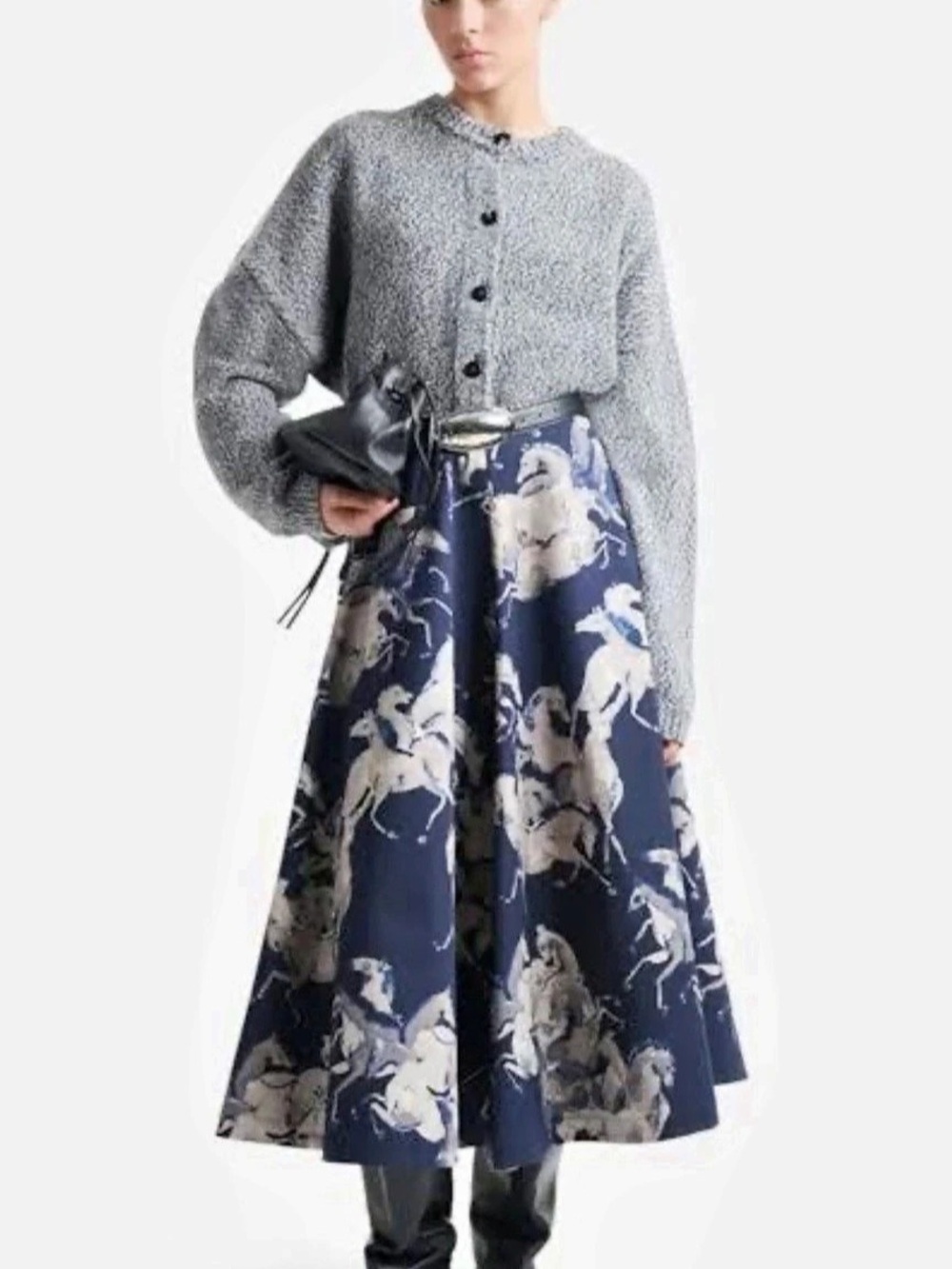 Altuzarra Horse Print Midi Skirt Blue & White NWT